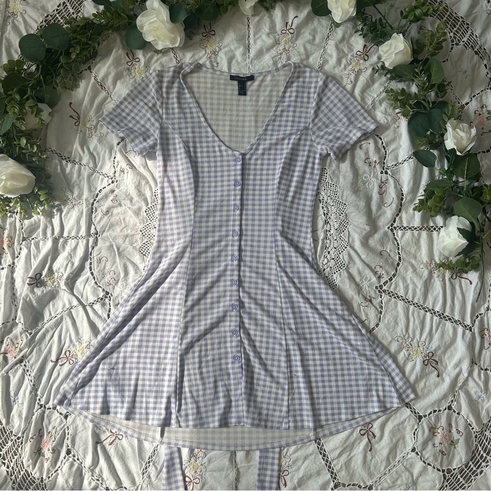 Purple Checkered Button-Down Dress